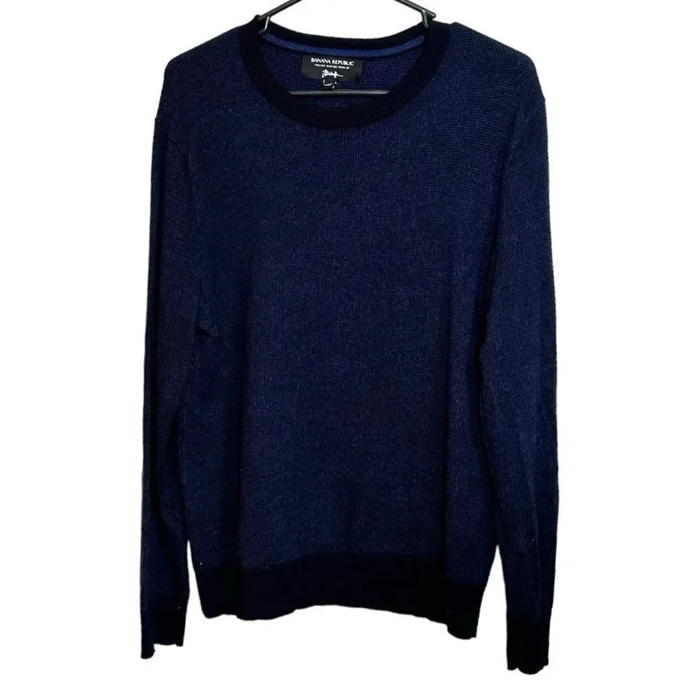 Banana Republic Italian Merino Wool Baruffa Crew Neck Sweater Blue Size Large